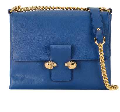 Twin Skull Crossbody, &pound;395, Handbags, Blue, Leather, Front view